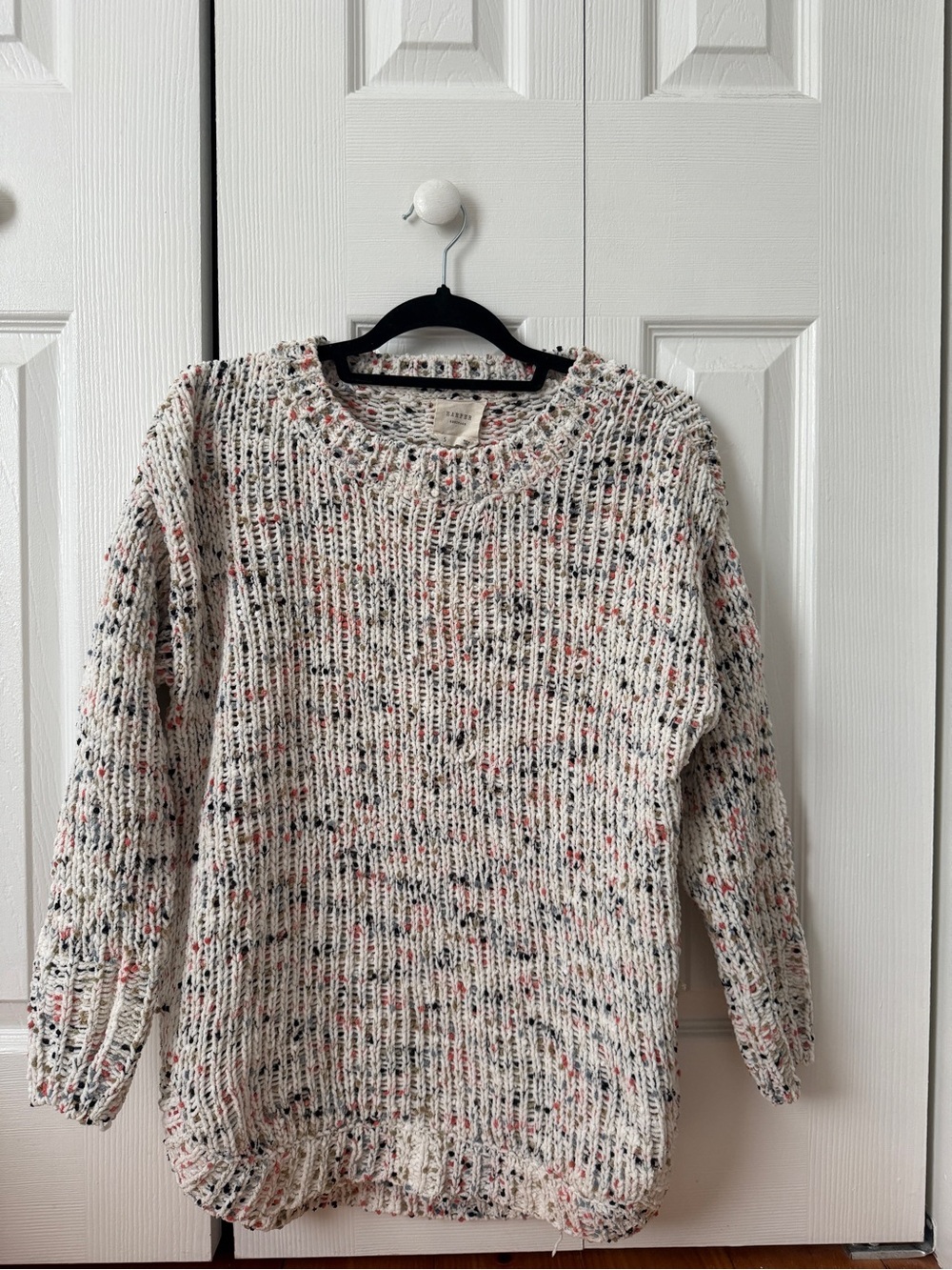 Harper White Speckled Crewneck Sweater with Pink & Black Flecks